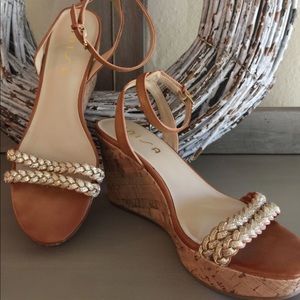 Gold braided wedge sandals